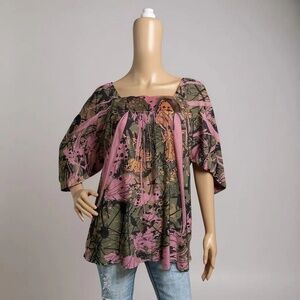❤️OneWorld Butterfly Print Peasant Blouse Size Large